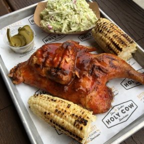 Gluten-free chicken and corn from Holy Cow BBQ